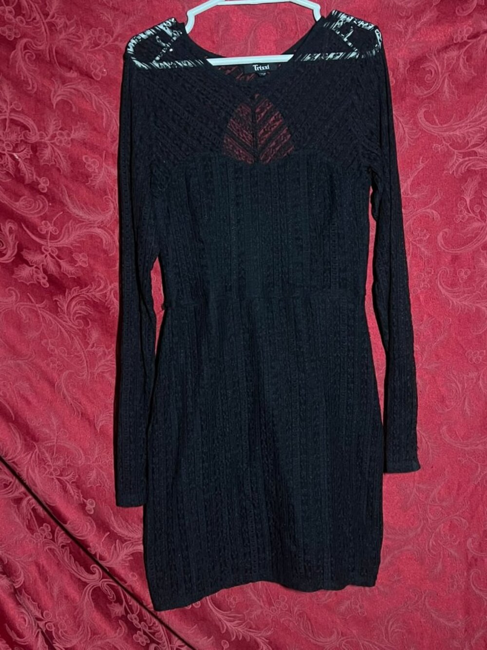 Trixxi Black Long Sleeve Keyhole Lace Cutout Mini Dress L